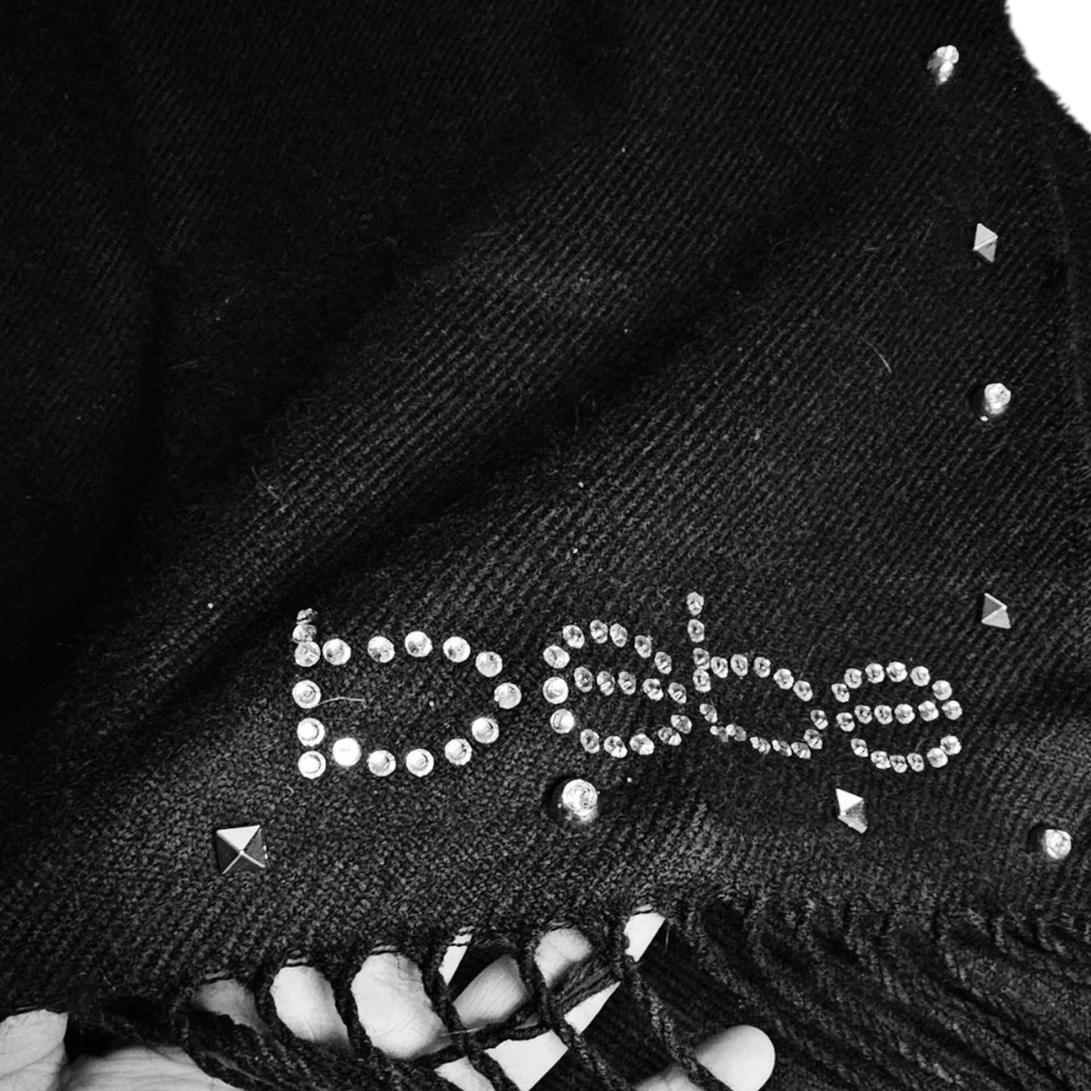 Vintage Bebe Black Studded Scarf with Rhinestone Logo - Picture 4 of 4